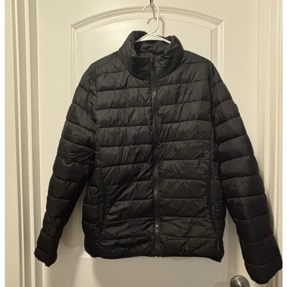 GUESS Men’s Black Puffer Jacket Size M Lightweight Quilted Full Zip